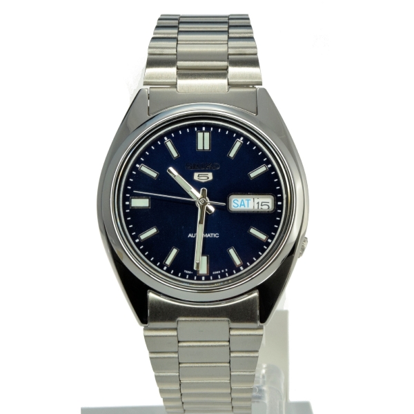 seiko 5 blue dial automatic mens watch snxs77