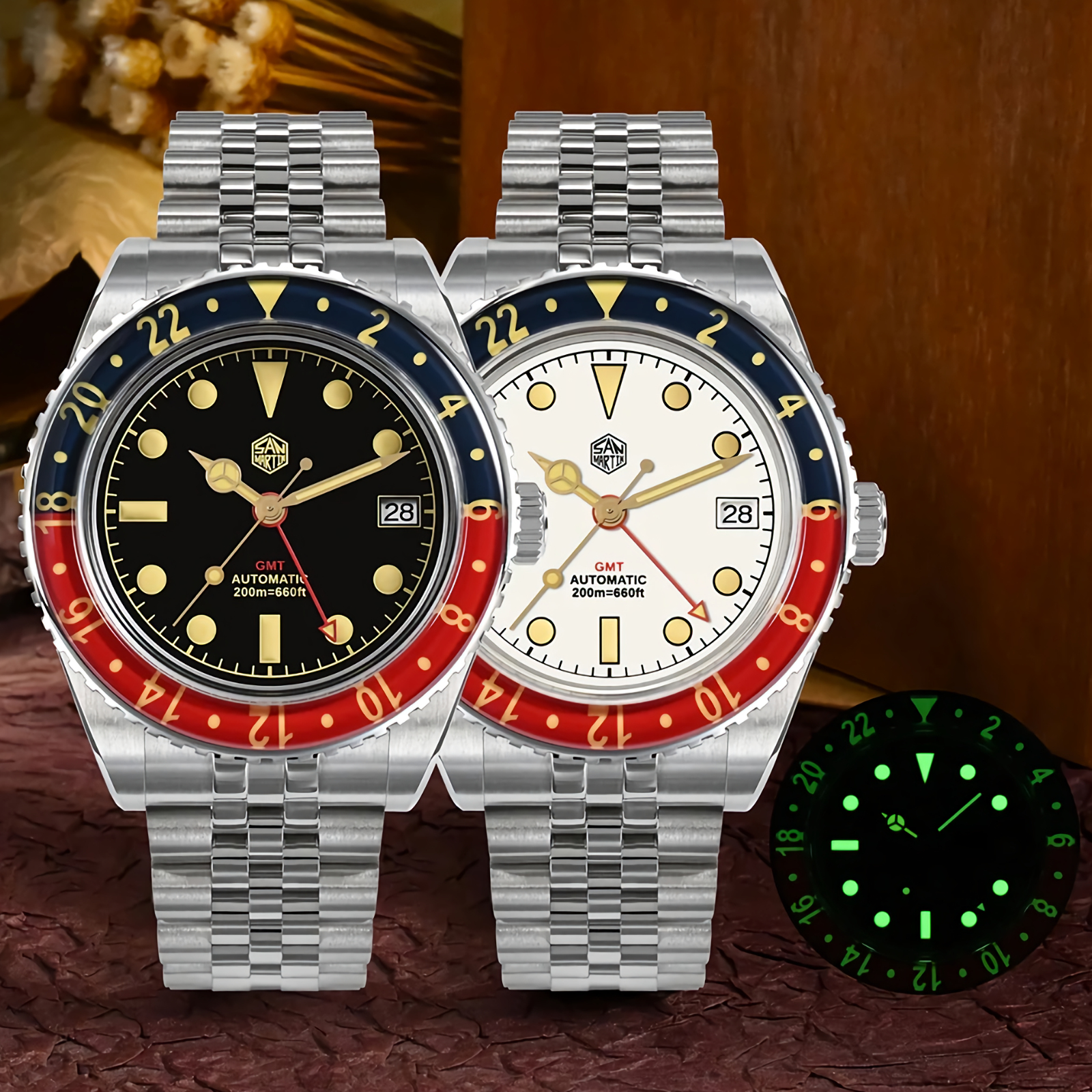 SAN MARTIN SN0005-G-B1 GMT Automatic Stainless Steel 40mm 20ATM