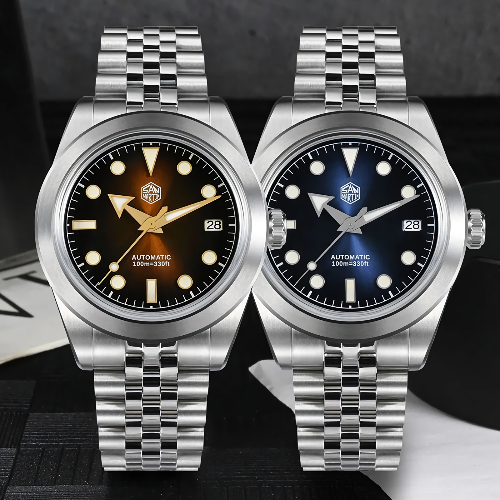 SAN MARTIN SN0053-G Automatic Sunray Enamel Dial Sapphire Glass