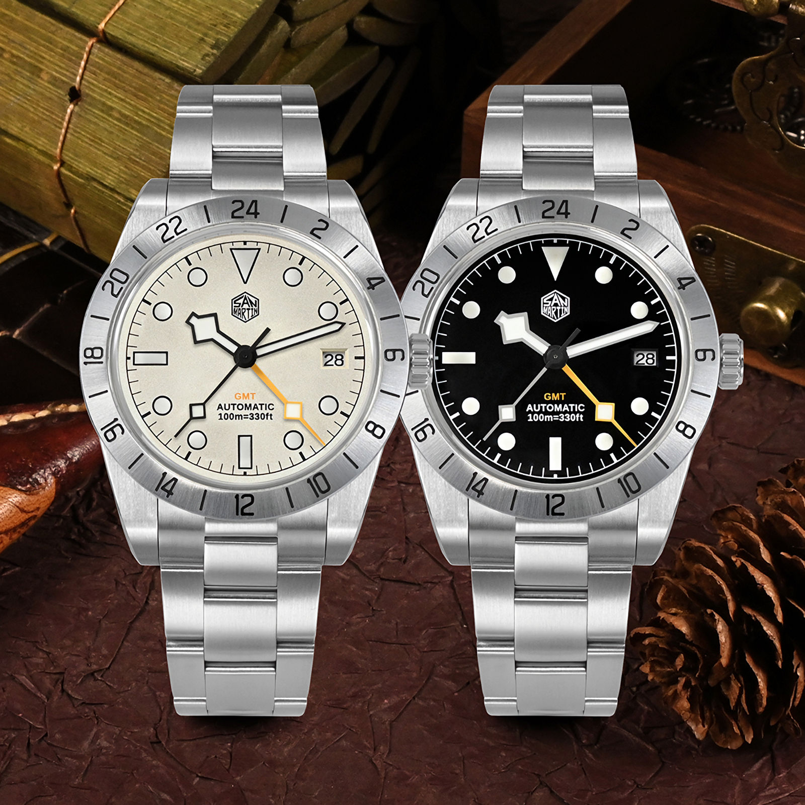 SAN MARTIN SN0054-G-B1 BB GMT Automatic Stainless Steel 39mm 10ATM 