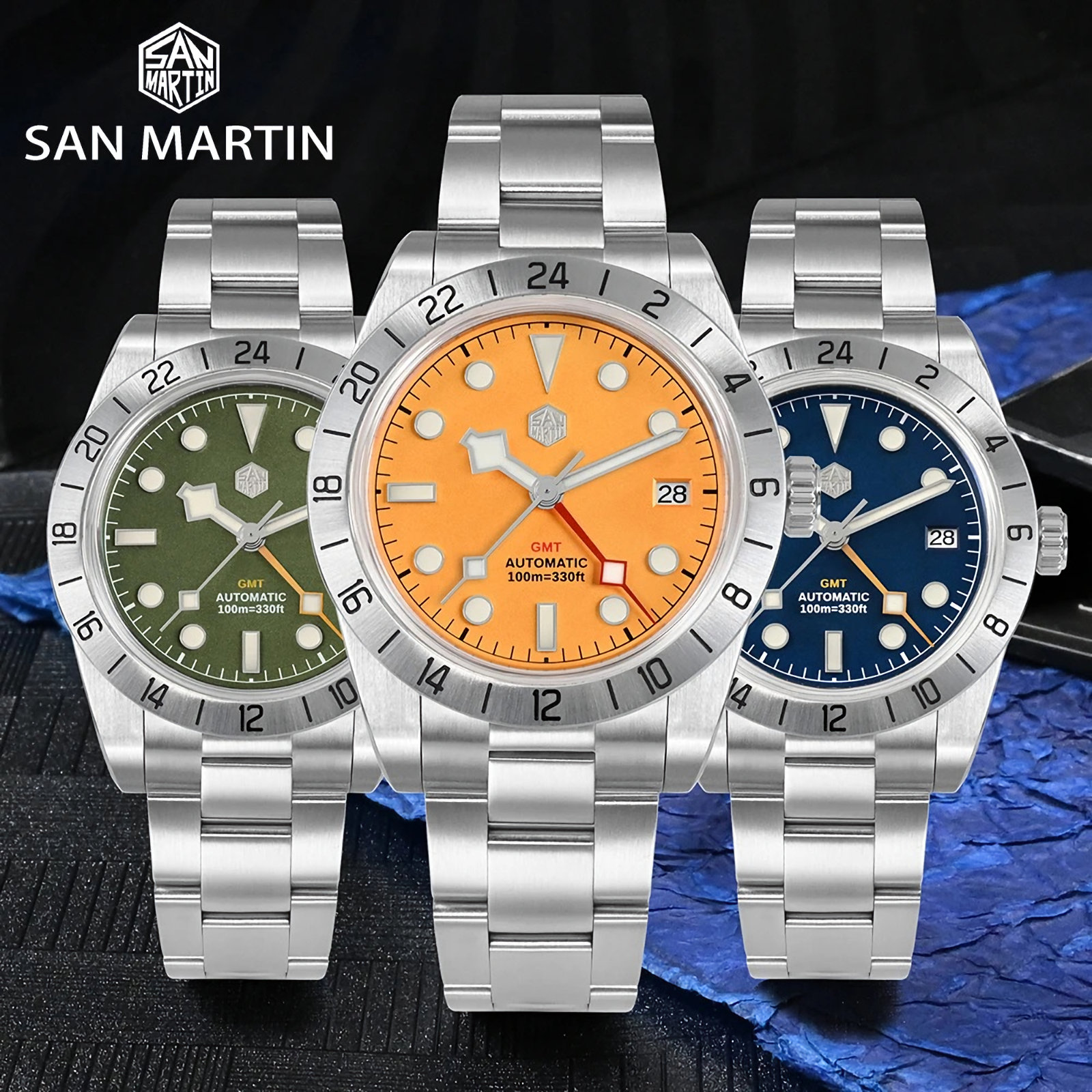 時計 SAN MARTIN automatic SAN MARTIN SN0054-G-C BB GMT Automatic Stainless Steel 39mm 10ATM