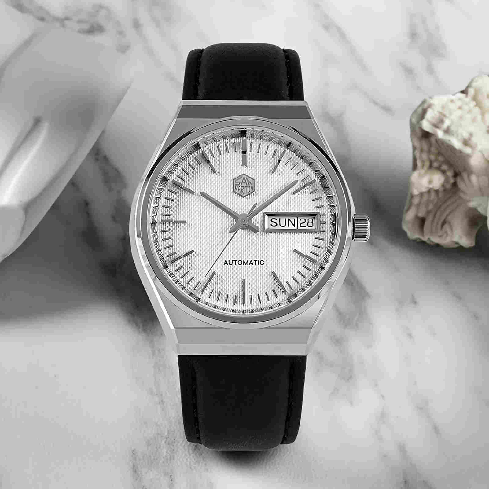 SAN MARTIN SN0102 G Seagull Automatic White Dial 37mm 5ATM Men s