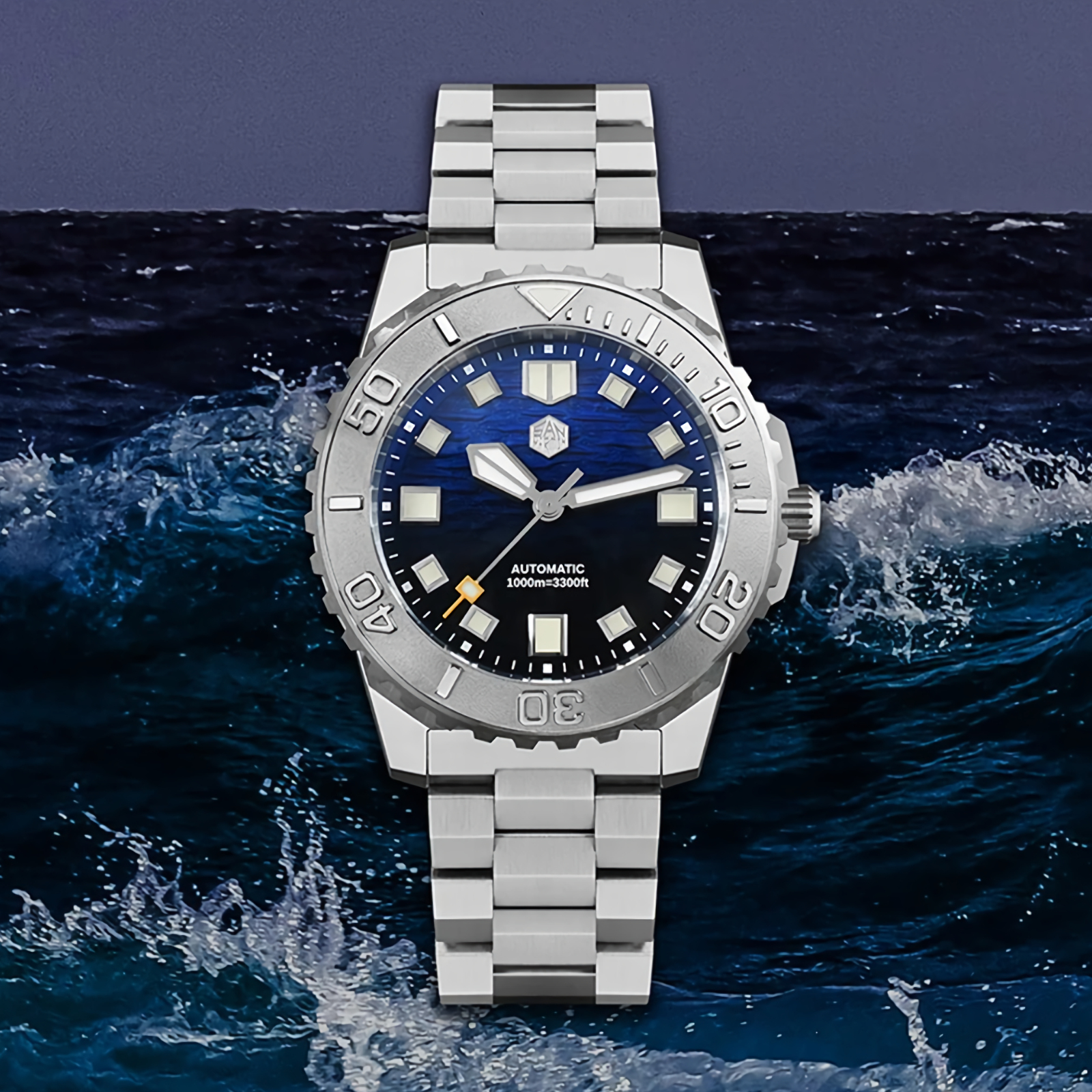 SAN MARTIN SN0147-G Automatic Blue Sea Wave Dial Sapphire Glass