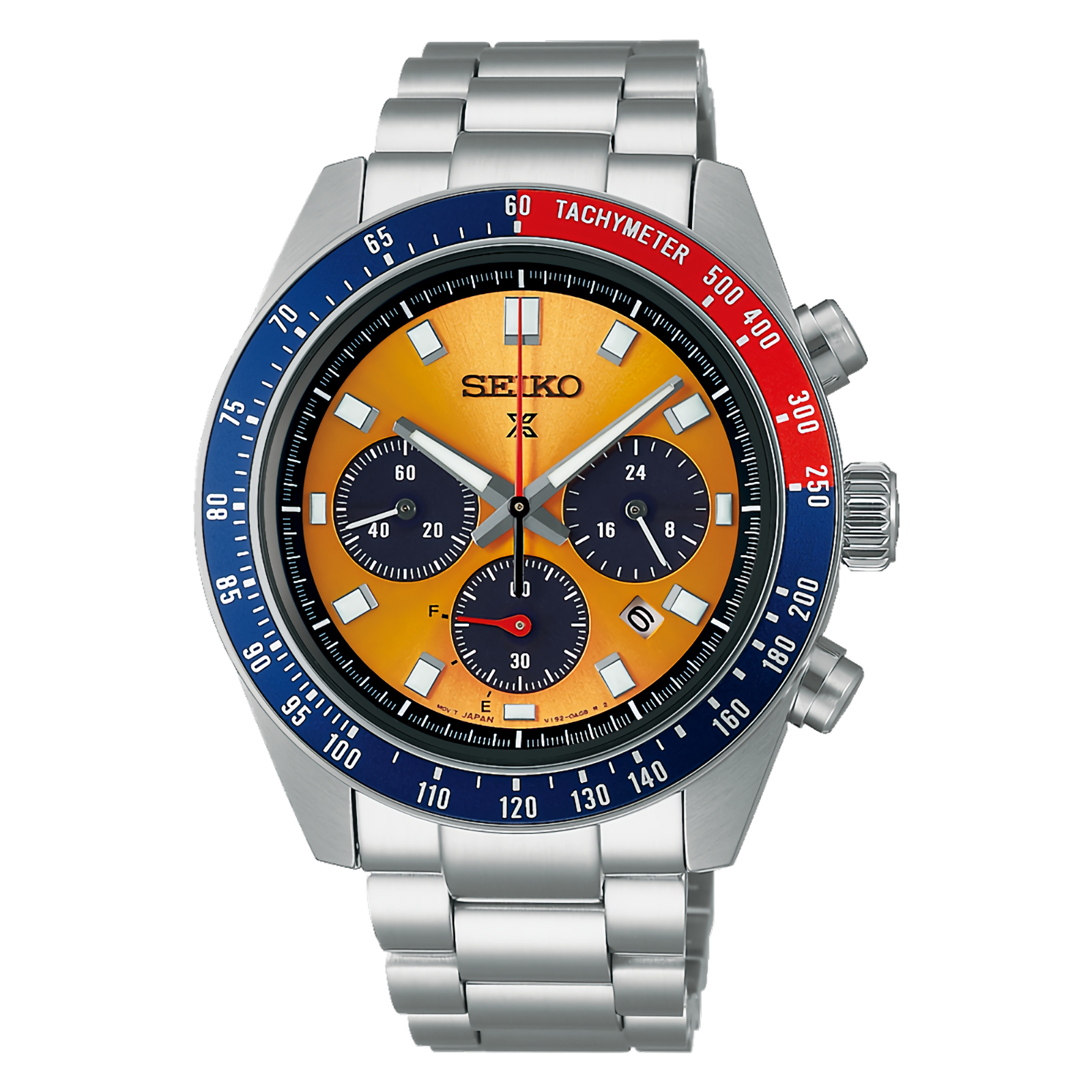 SEIKO SpeedTimer ブラック/ブルー/オレンジ Seiko Prospex Speedtimer SSC947 Solar Orange Dial Date Display