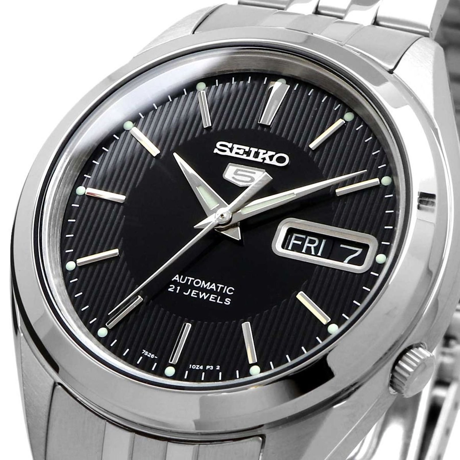 SEIKO 5 SNKL23K1 SNKL23 Automatic 21 Jewels Black Dial Stainless Steel ...