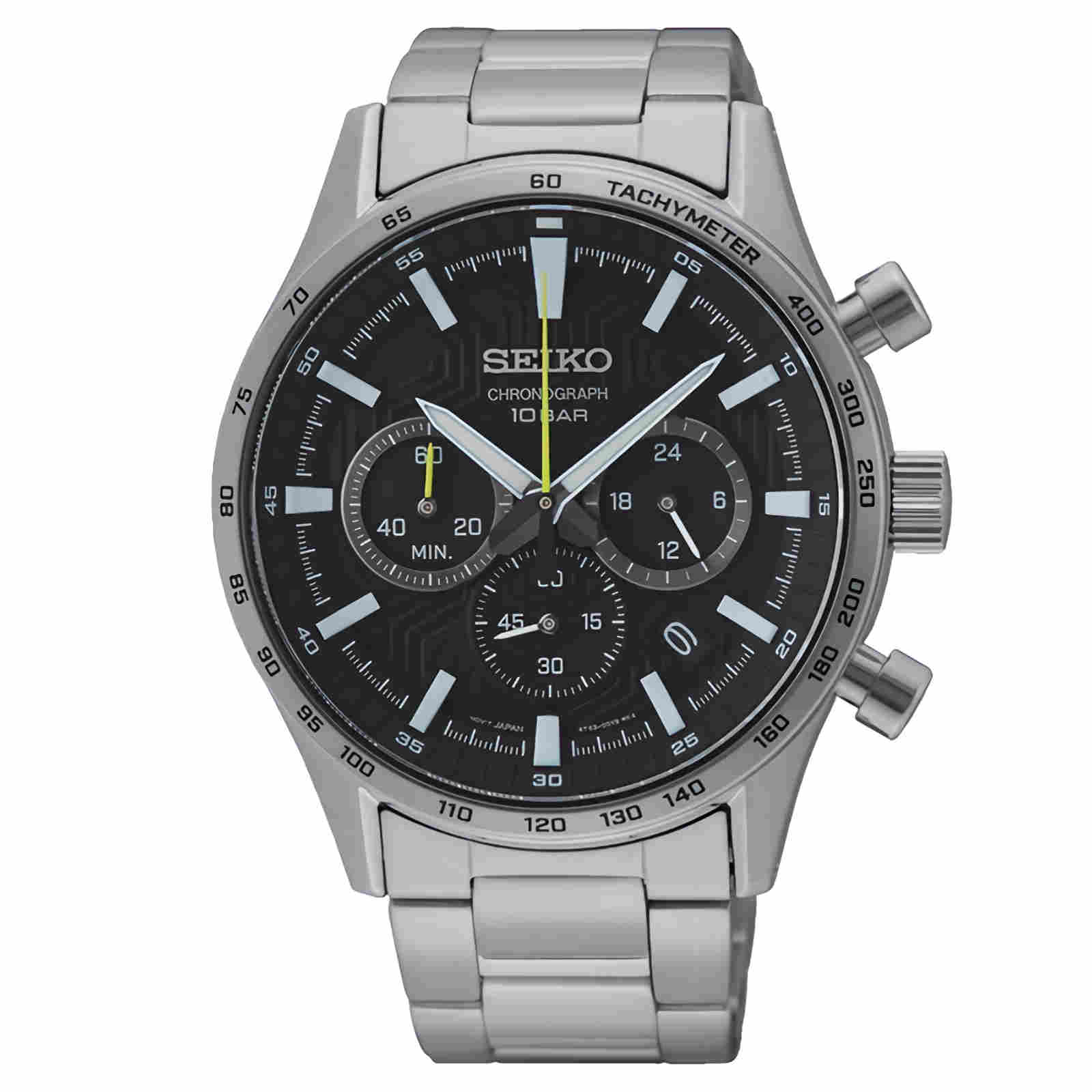 SEIKO SSB073P1 不動品 SEIKO SSB413P1 Black Dial Chronograph Stainless Steel Men Quartz